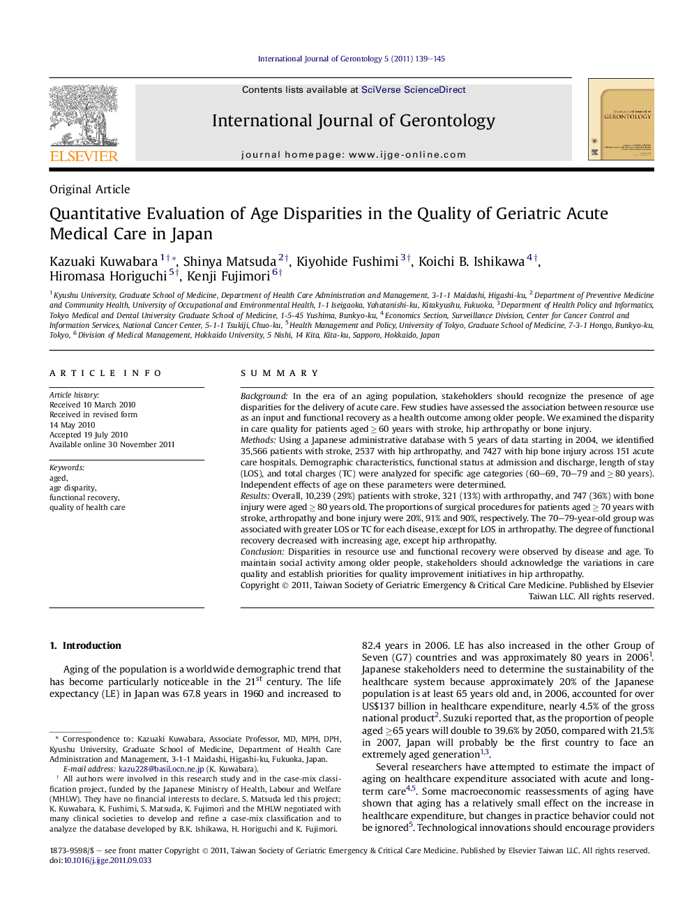 Quantitative Evaluation of Age Disparities in the Quality of Geriatric Acute Medical Care in Japan