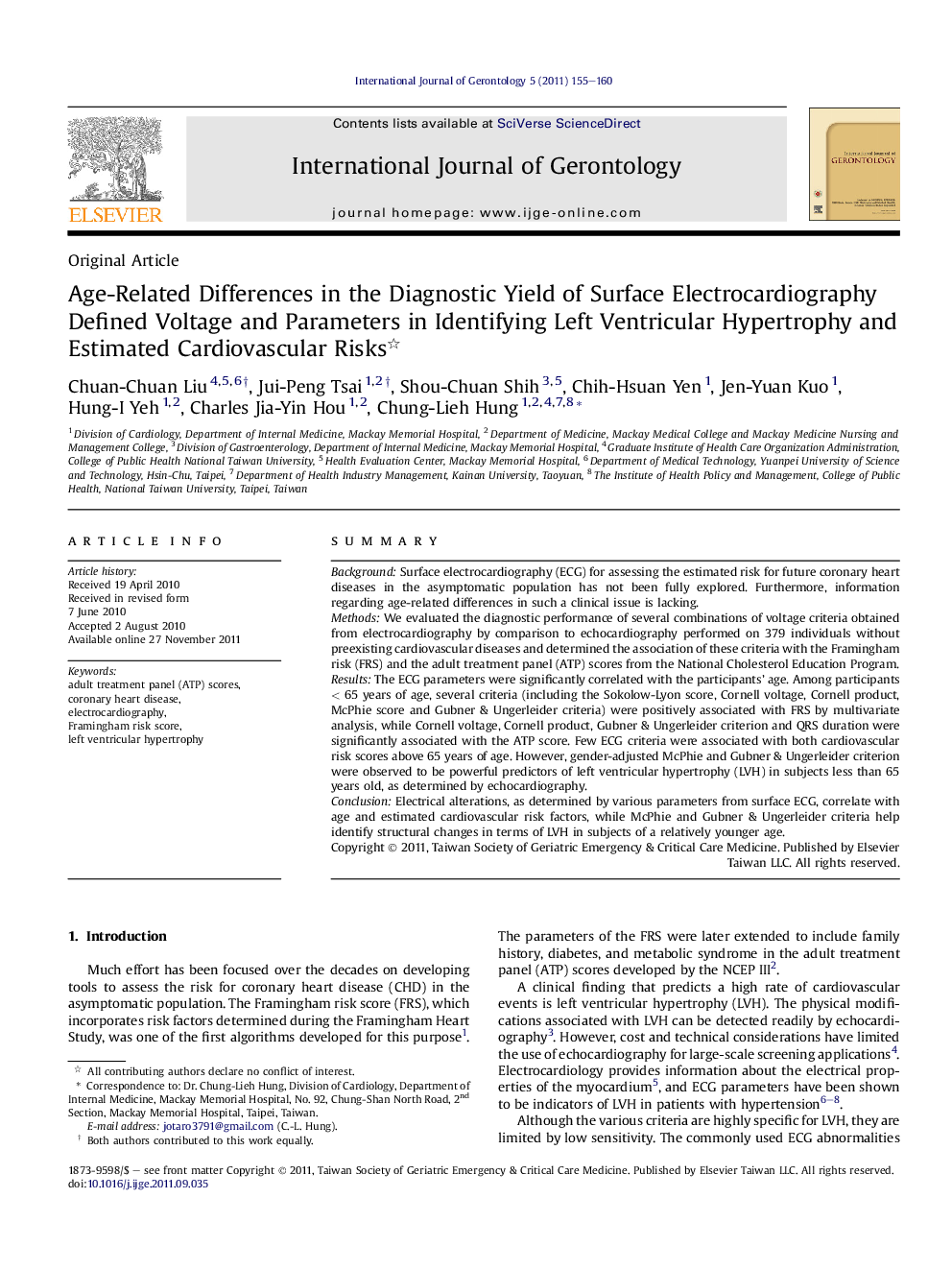 Age-Related Differences in the Diagnostic Yield of Surface Electrocardiography Defined Voltage and Parameters in Identifying Left Ventricular Hypertrophy and Estimated Cardiovascular Risks 