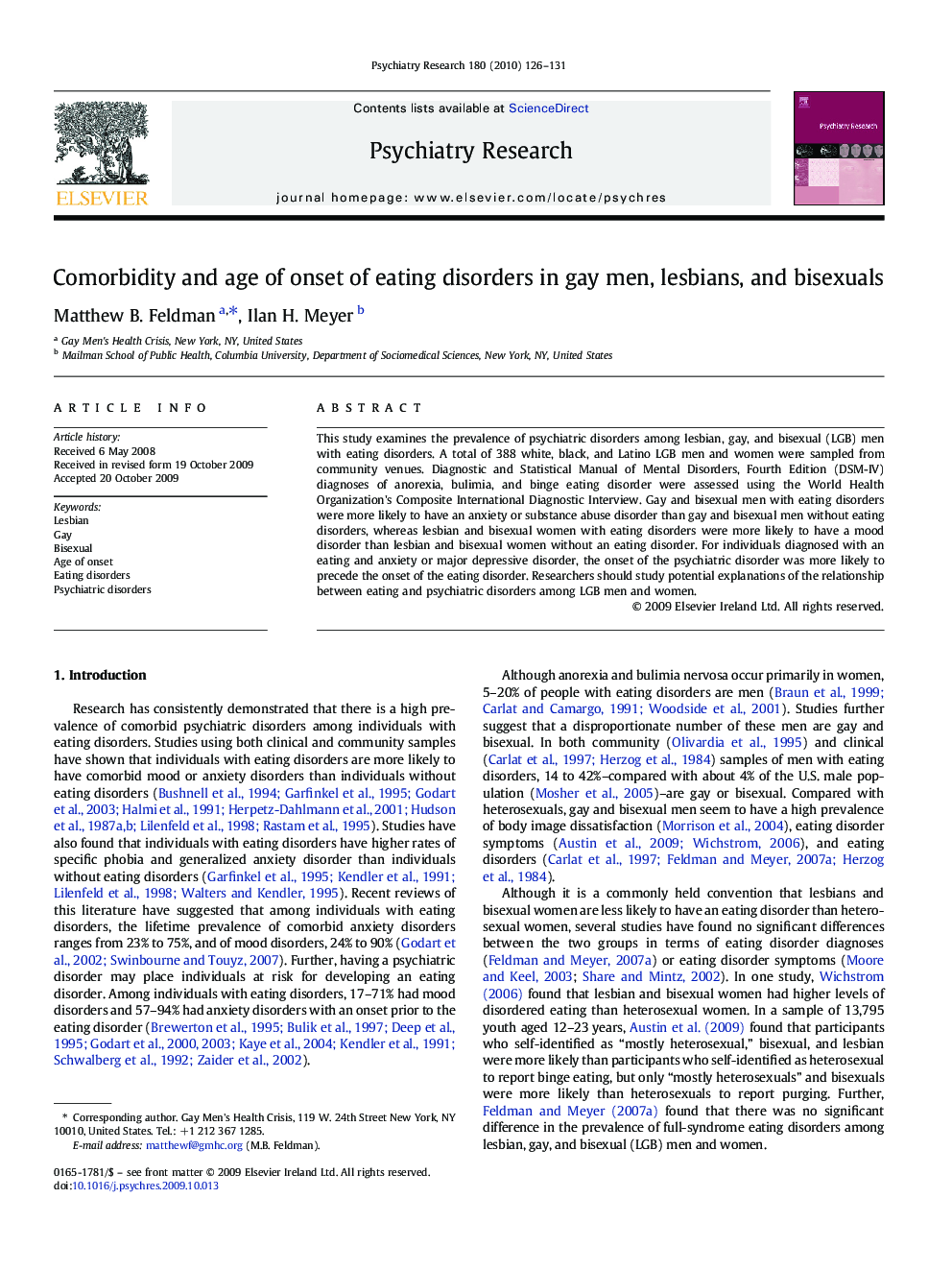 Comorbidity and age of onset of eating disorders in gay men, lesbians, and bisexuals