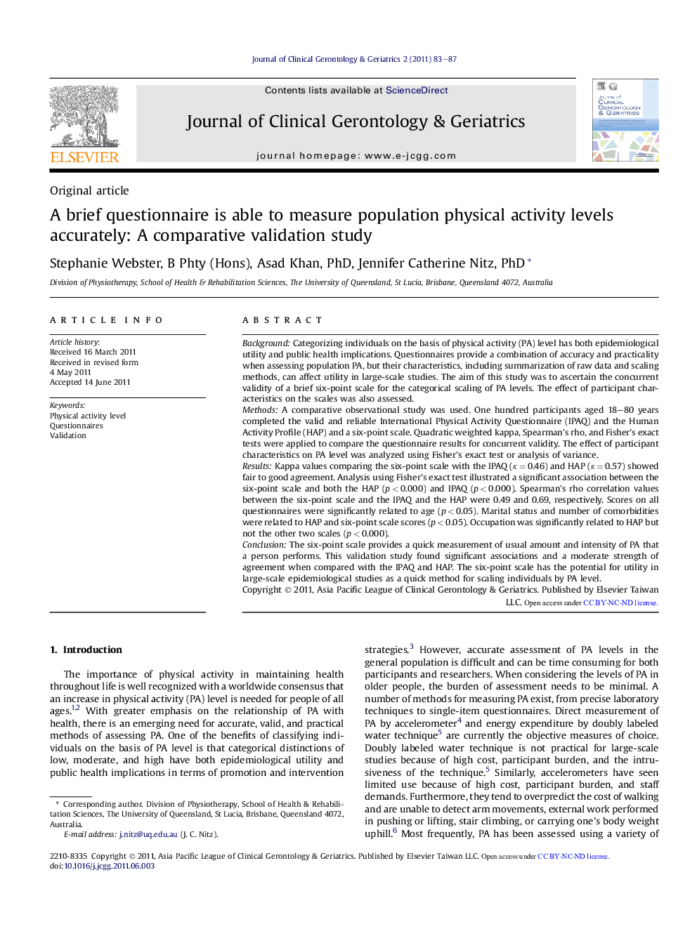 A brief questionnaire is able to measure population physical activity levels accurately: A comparative validation study