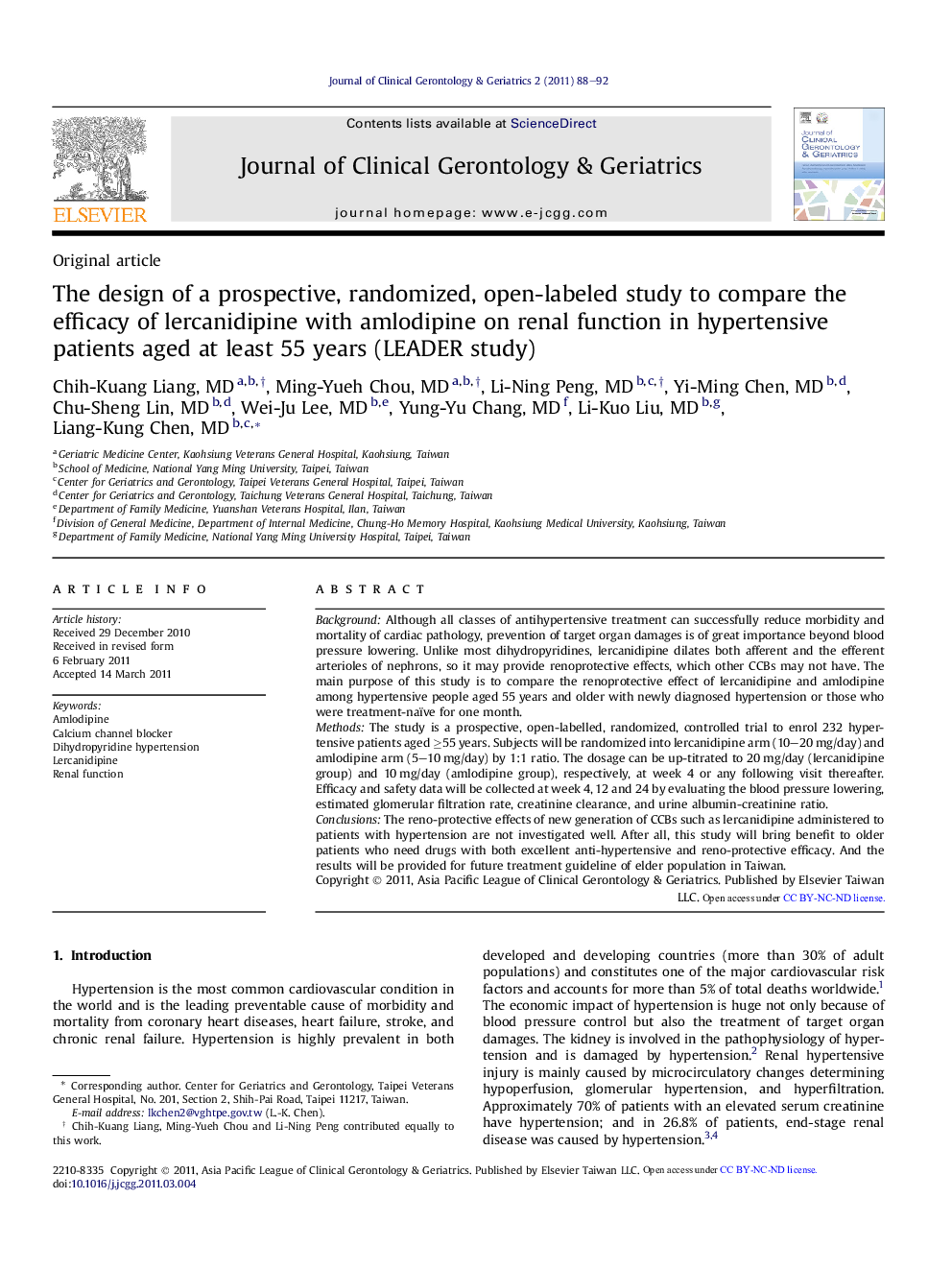 The design of a prospective, randomized, open-labeled study to compare the efficacy of lercanidipine with amlodipine on renal function in hypertensive patients aged at least 55 years (LEADER study)