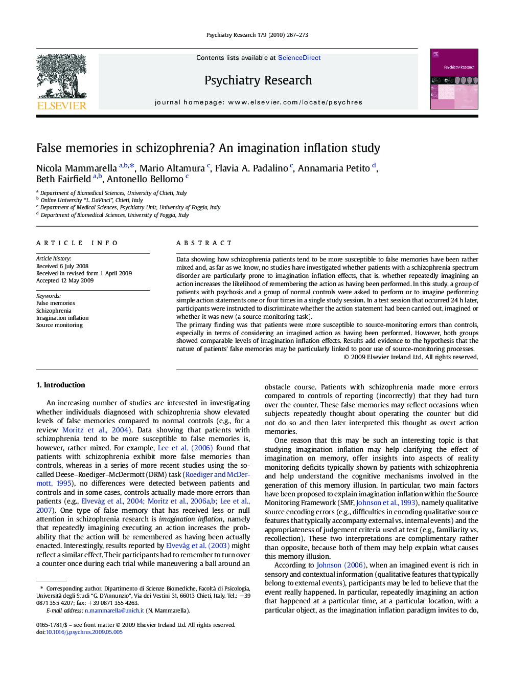 False memories in schizophrenia? An imagination inflation study