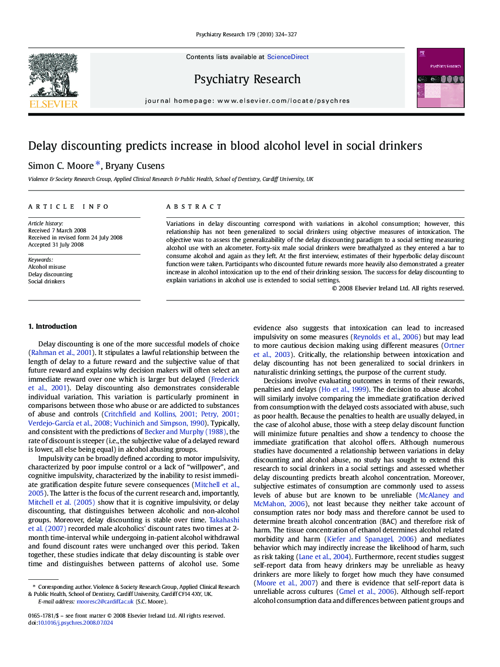 Delay discounting predicts increase in blood alcohol level in social drinkers