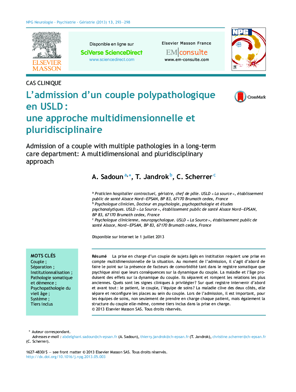 L'admission d'un couple polypathologique en USLDÂ : une approche multidimensionnelle et pluridisciplinaire