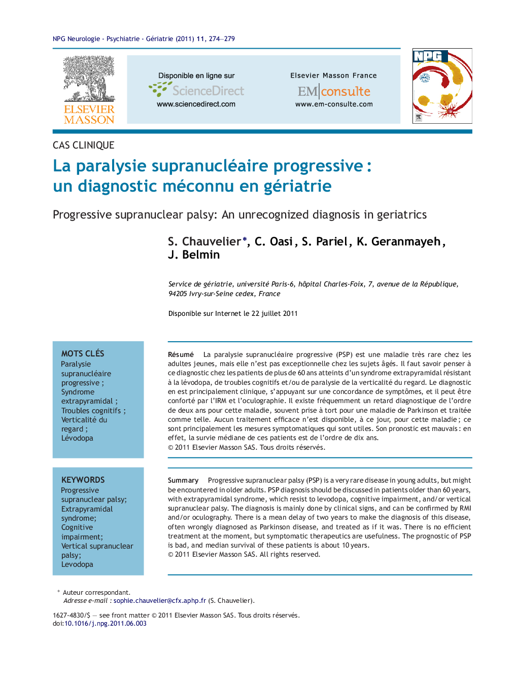 La paralysie supranucléaire progressiveÂ : un diagnostic méconnu en gériatrie