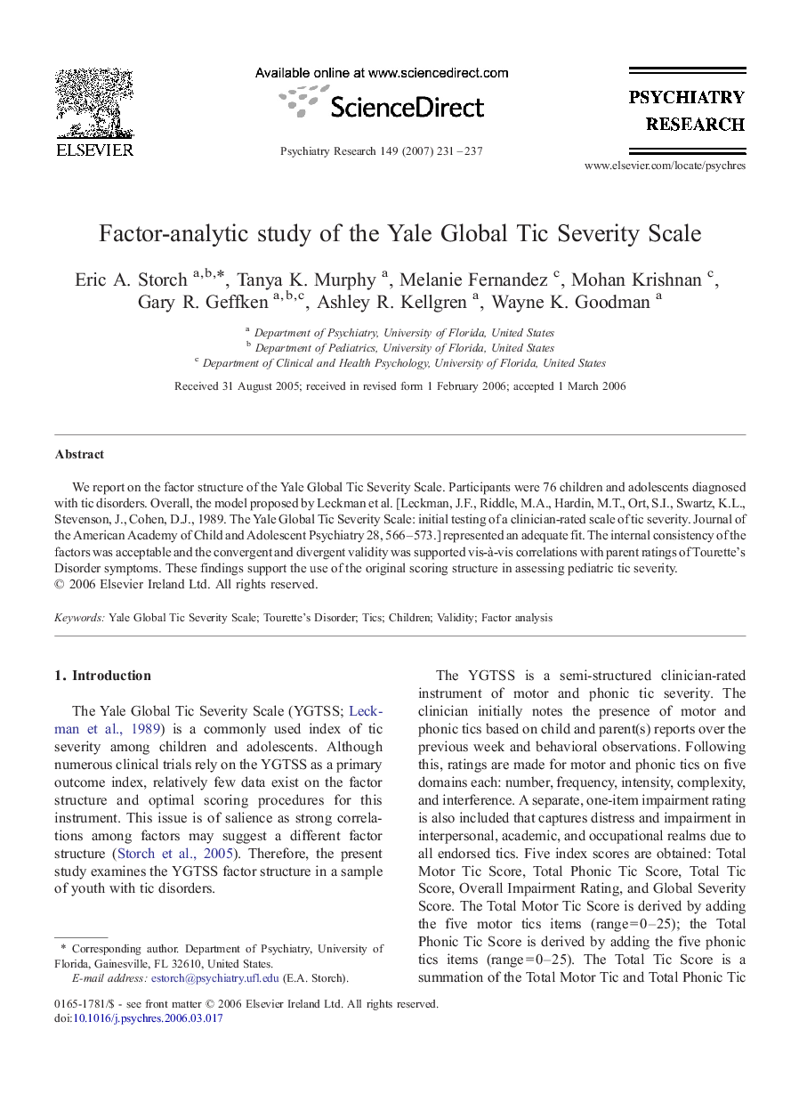 Factor-analytic study of the Yale Global Tic Severity Scale