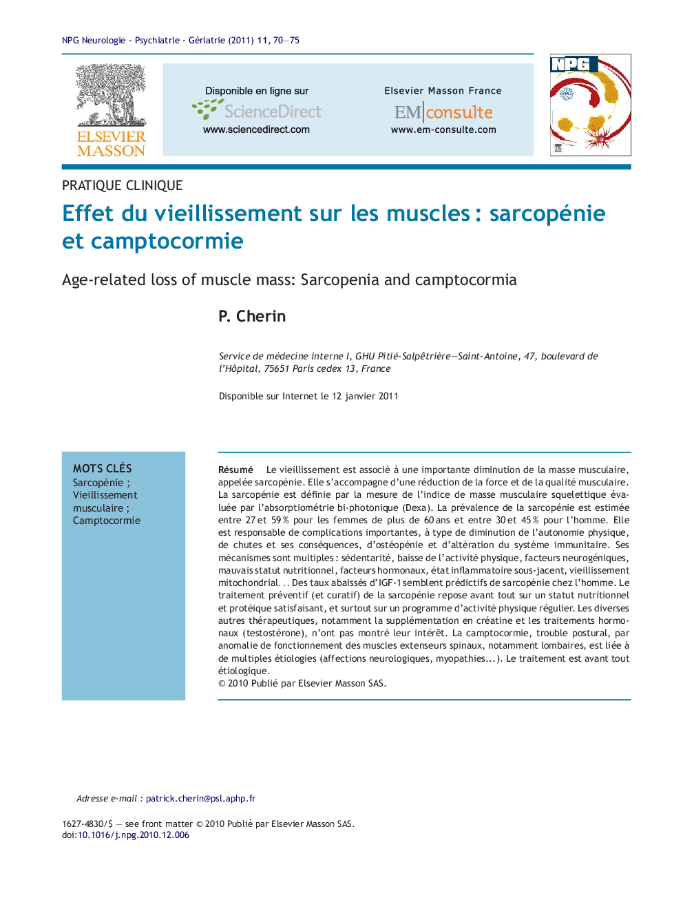 Effet du vieillissement sur les musclesÂ : sarcopénie et camptocormie