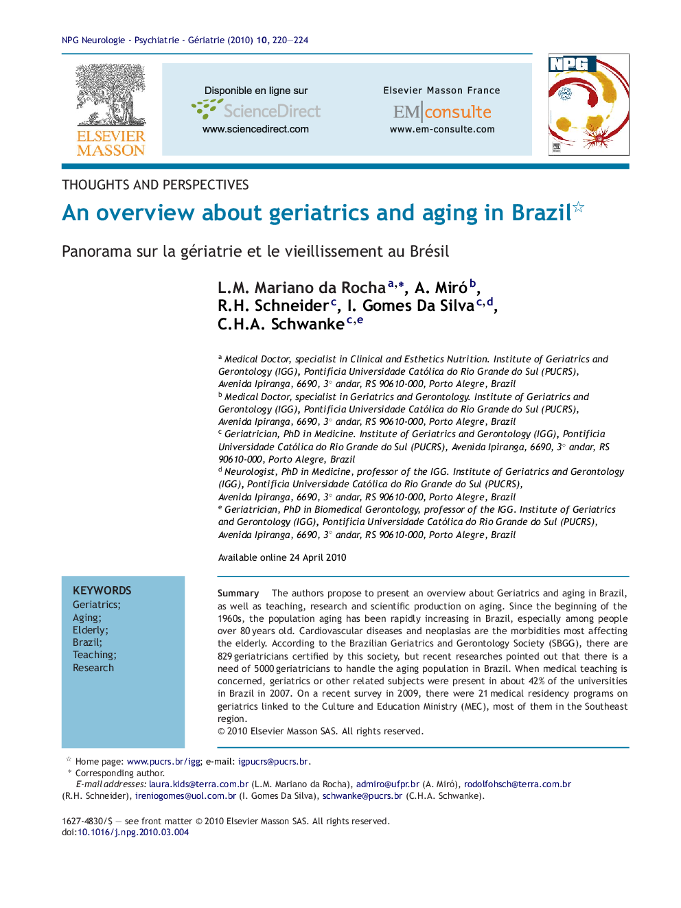 An overview about geriatrics and aging in Brazil