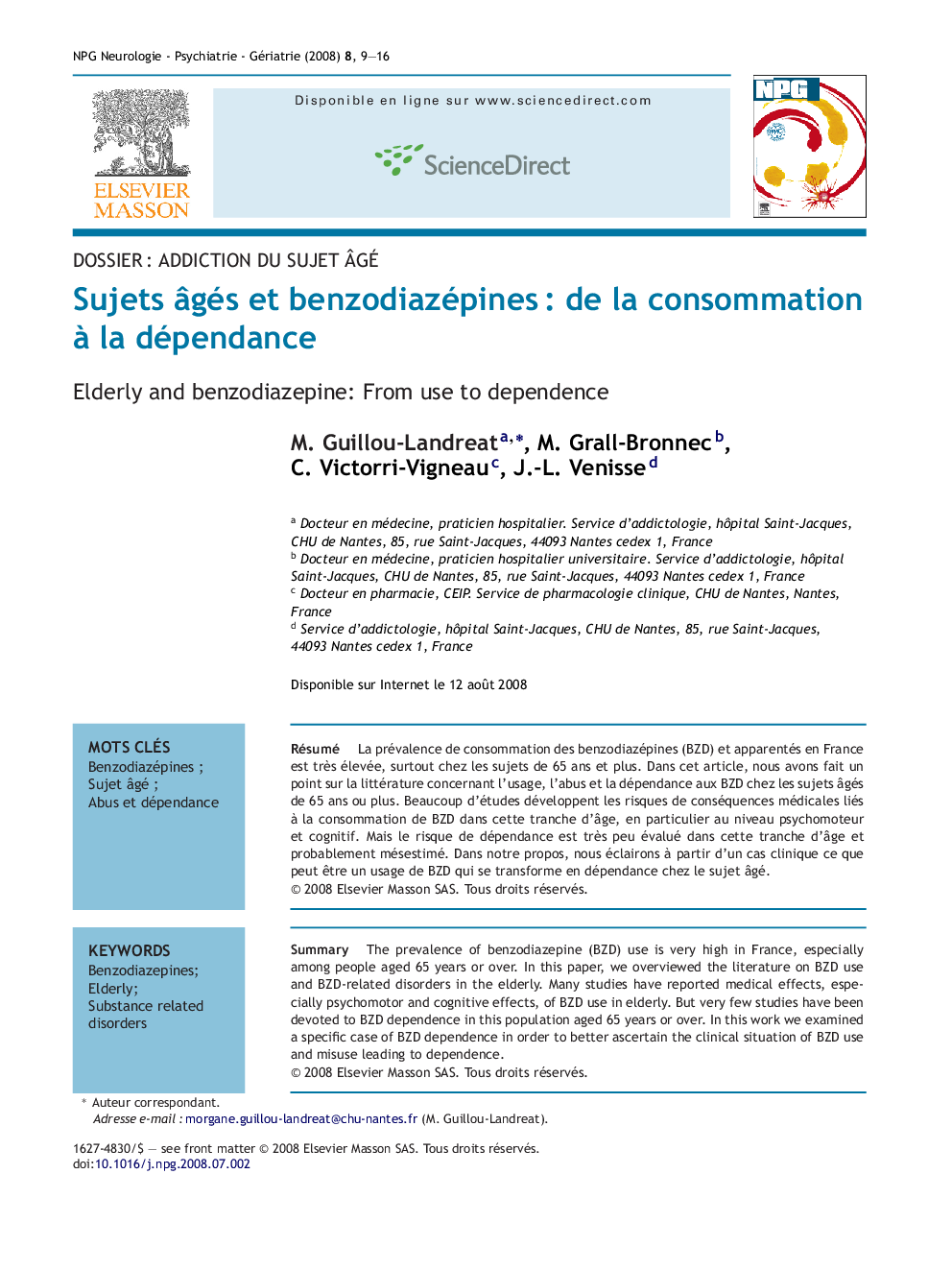 Sujets Ã¢gés et benzodiazépinesÂ : de la consommation Ã  la dépendance