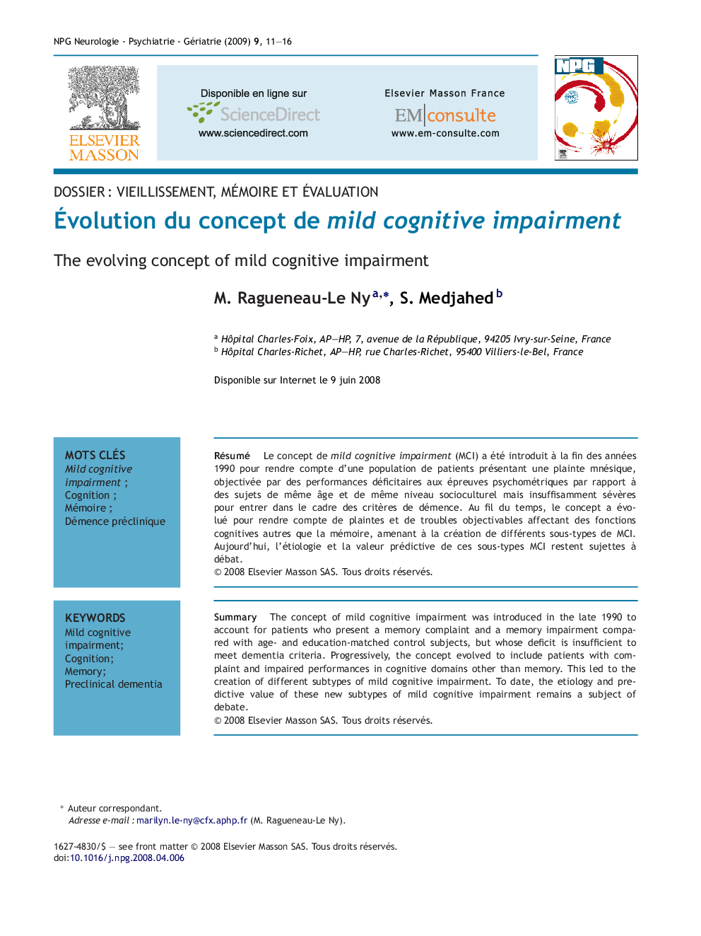 Ãvolution du concept de mild cognitive impairment