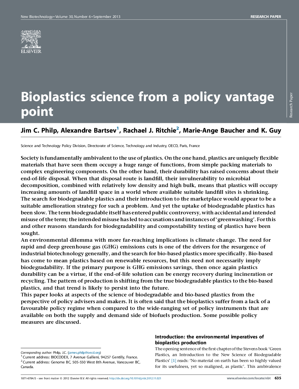 Bioplastics science from a policy vantage point
