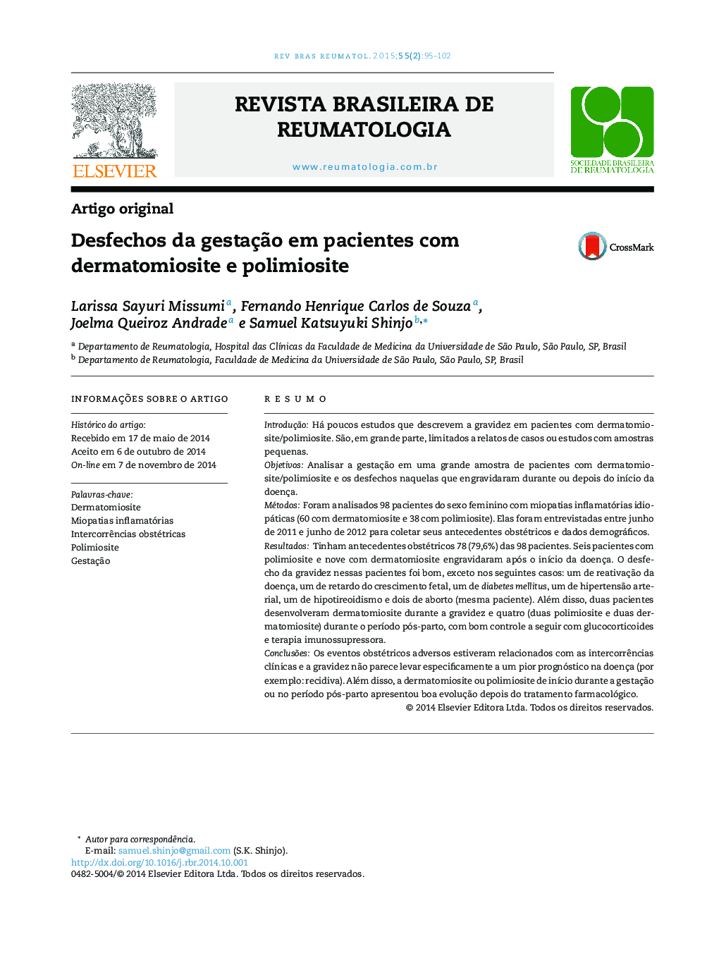 Desfechos da gestação em pacientes com dermatomiosite e polimiosite