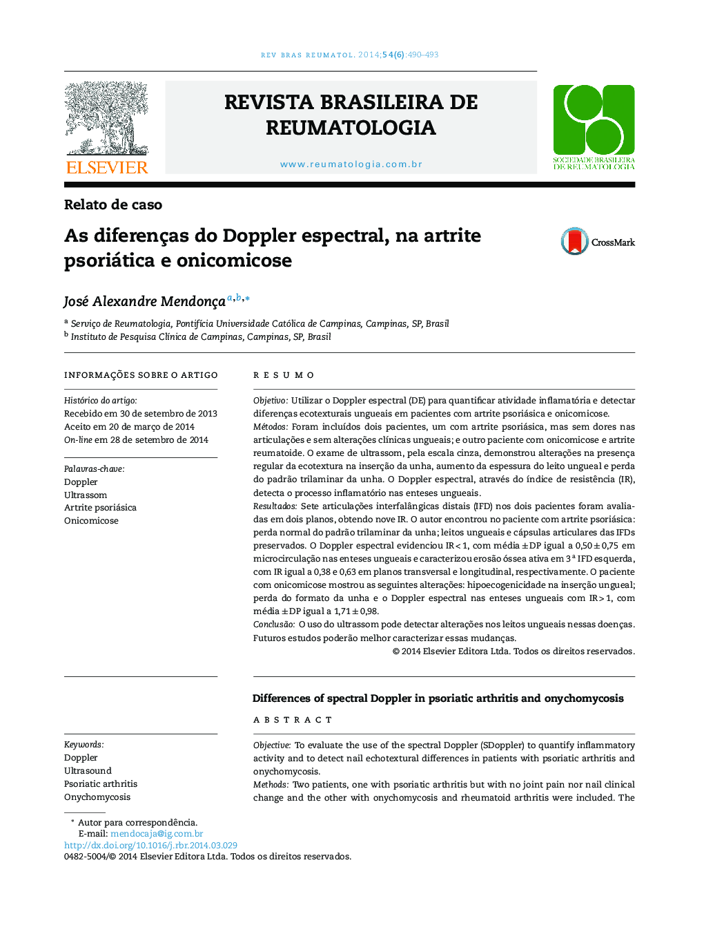 As diferenças do Doppler espectral, na artrite psoriática e onicomicose