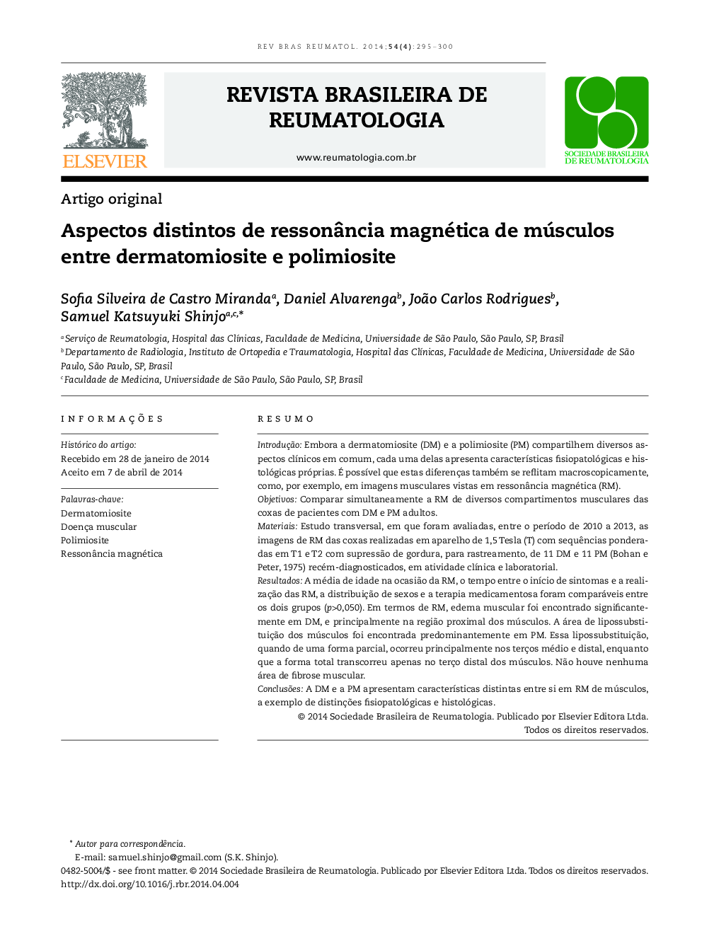 Aspectos distintos de ressonância magnética de músculos entre dermatomiosite e polimiosite