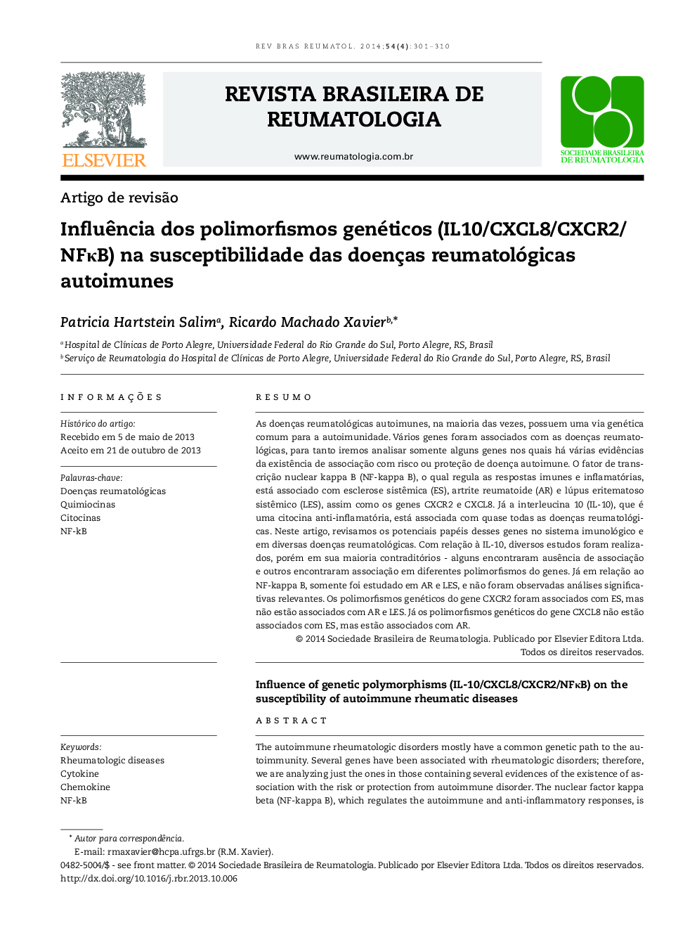 Influência dos polimorfismos genéticos (IL10/CXCL8/CXCR2/ NFκB) na susceptibilidade das doenças reumatológicas autoimunes