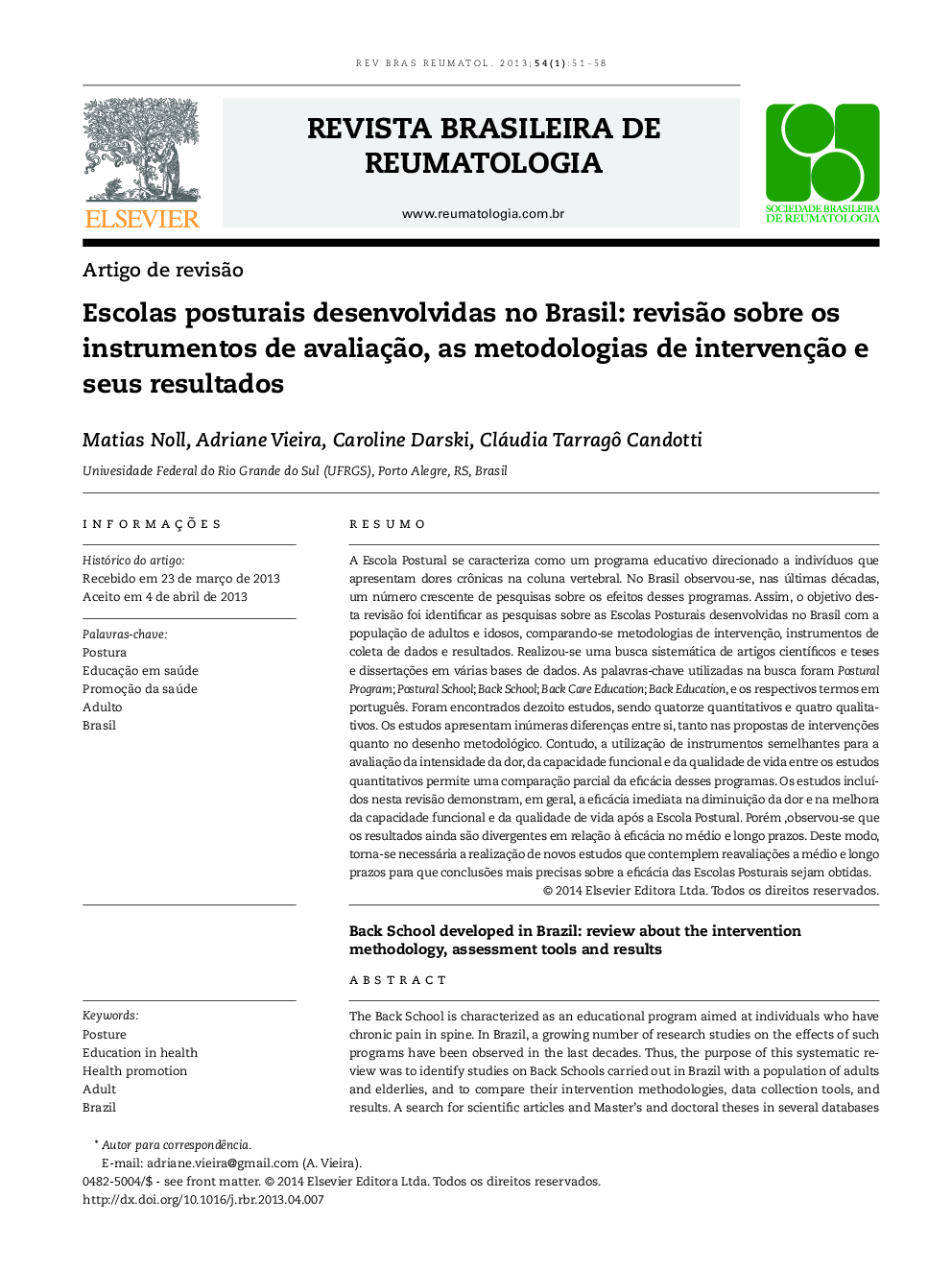 Escolas posturais desenvolvidas no Brasil: revisão sobre os instrumentos de avaliação, as metodologias de intervenção e seus resultados