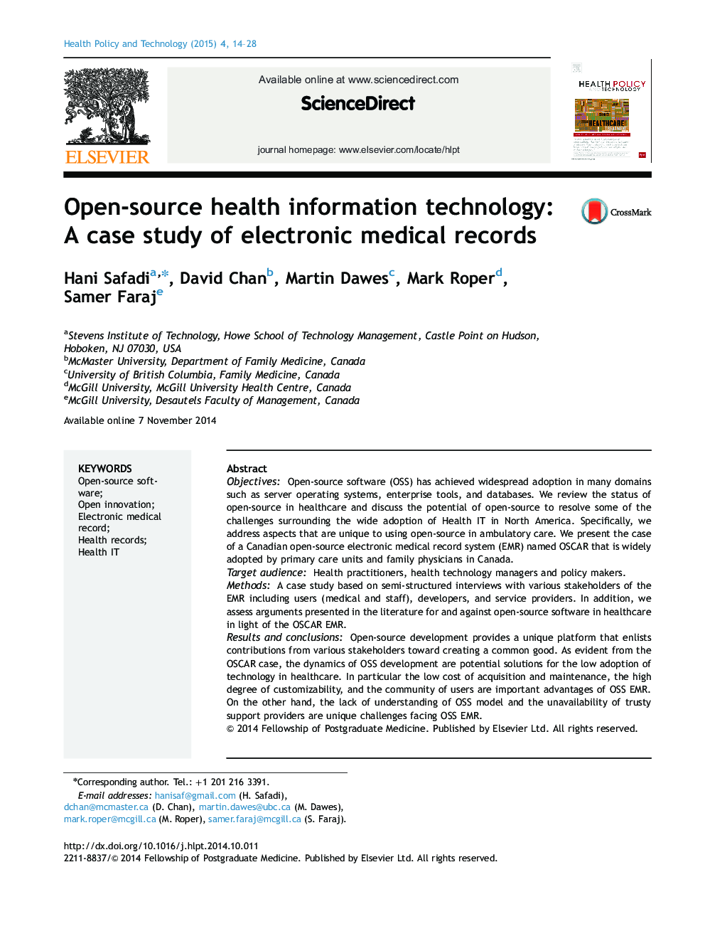 فن آوری اطلاعات سلامت منبع باز: مطالعه موردی سوابق پزشکی الکترونیکی 