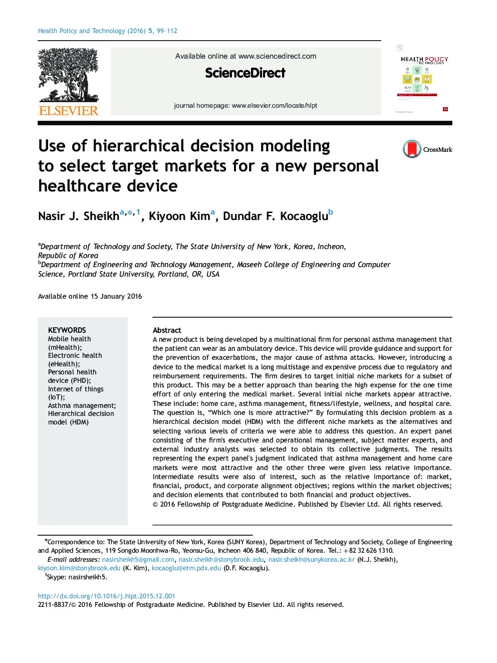 Use of hierarchical decision modeling to select target markets for a new personal healthcare device