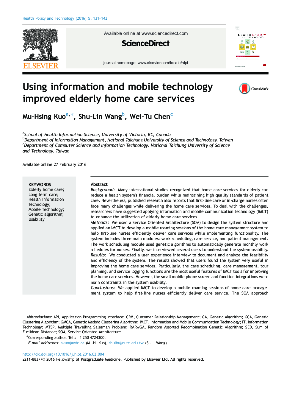 Using information and mobile technology improved elderly home care services