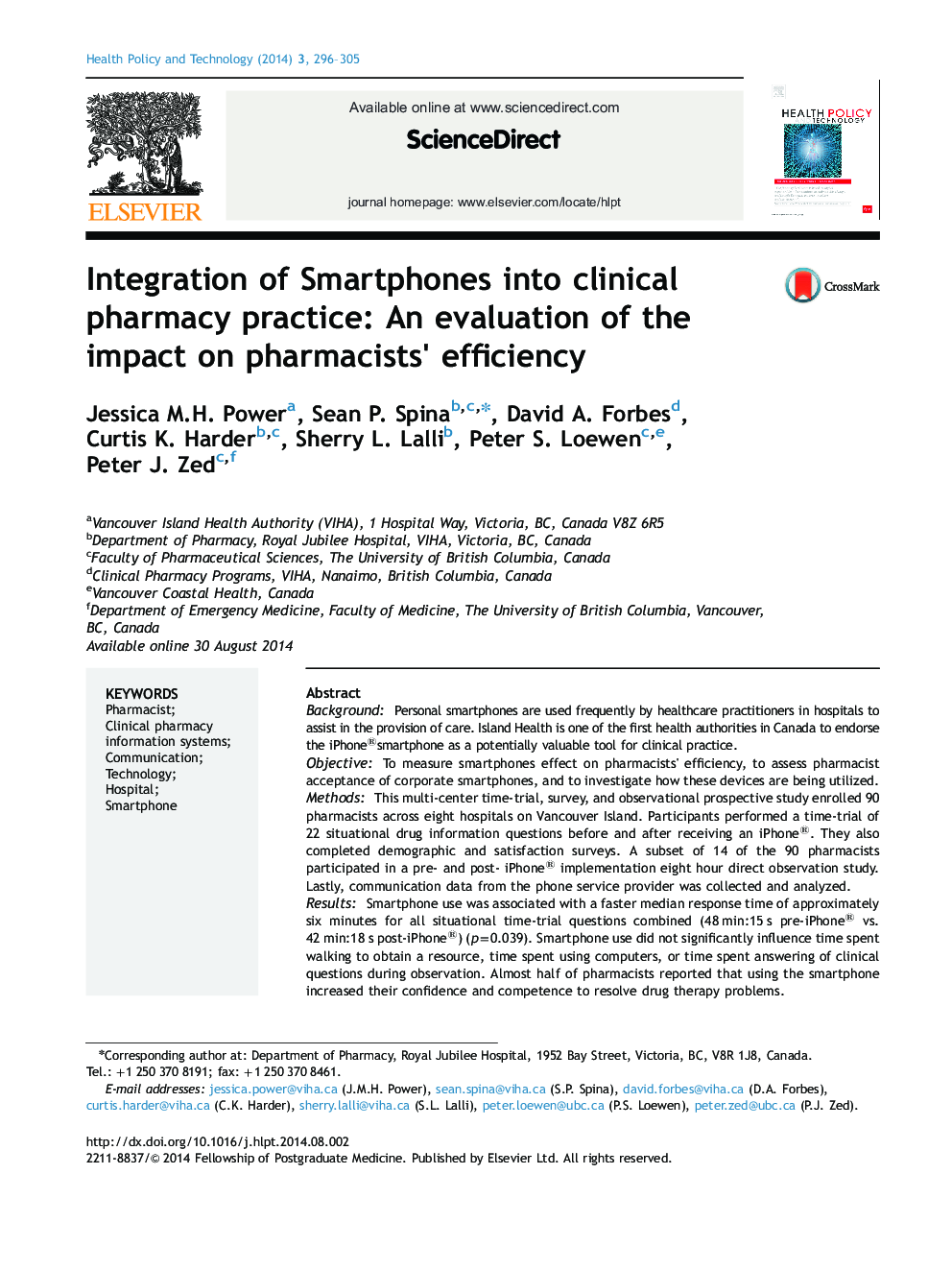 یکپارچه سازی گوشی های هوشمند به کارگاه داروخانه های بالینی: ارزیابی اثربخشی داروخانه ها 