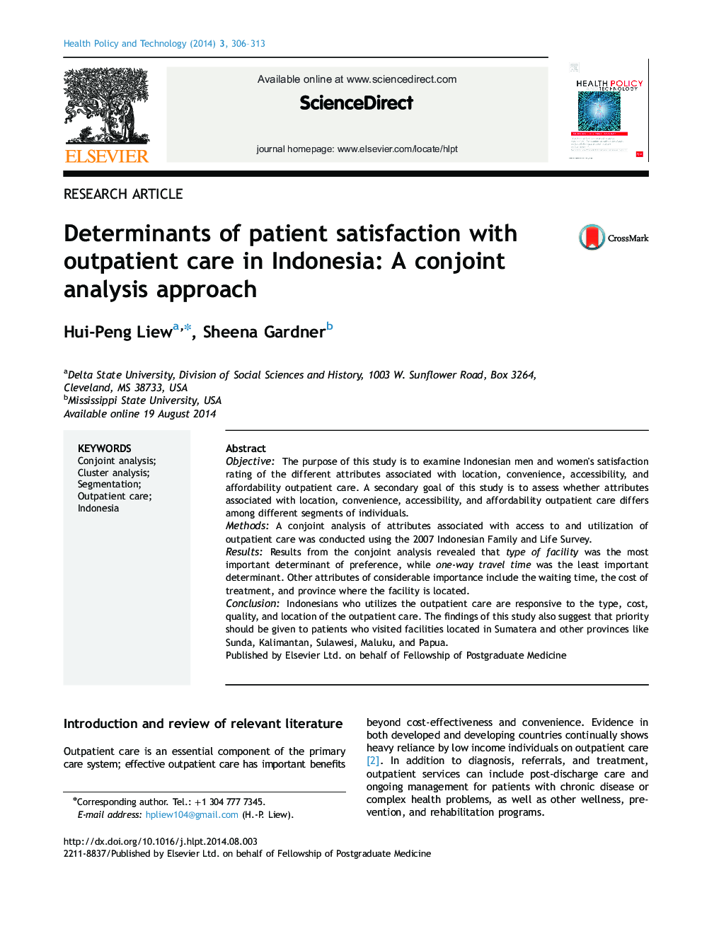 Determinants of patient satisfaction with outpatient care in Indonesia: A conjoint analysis approach