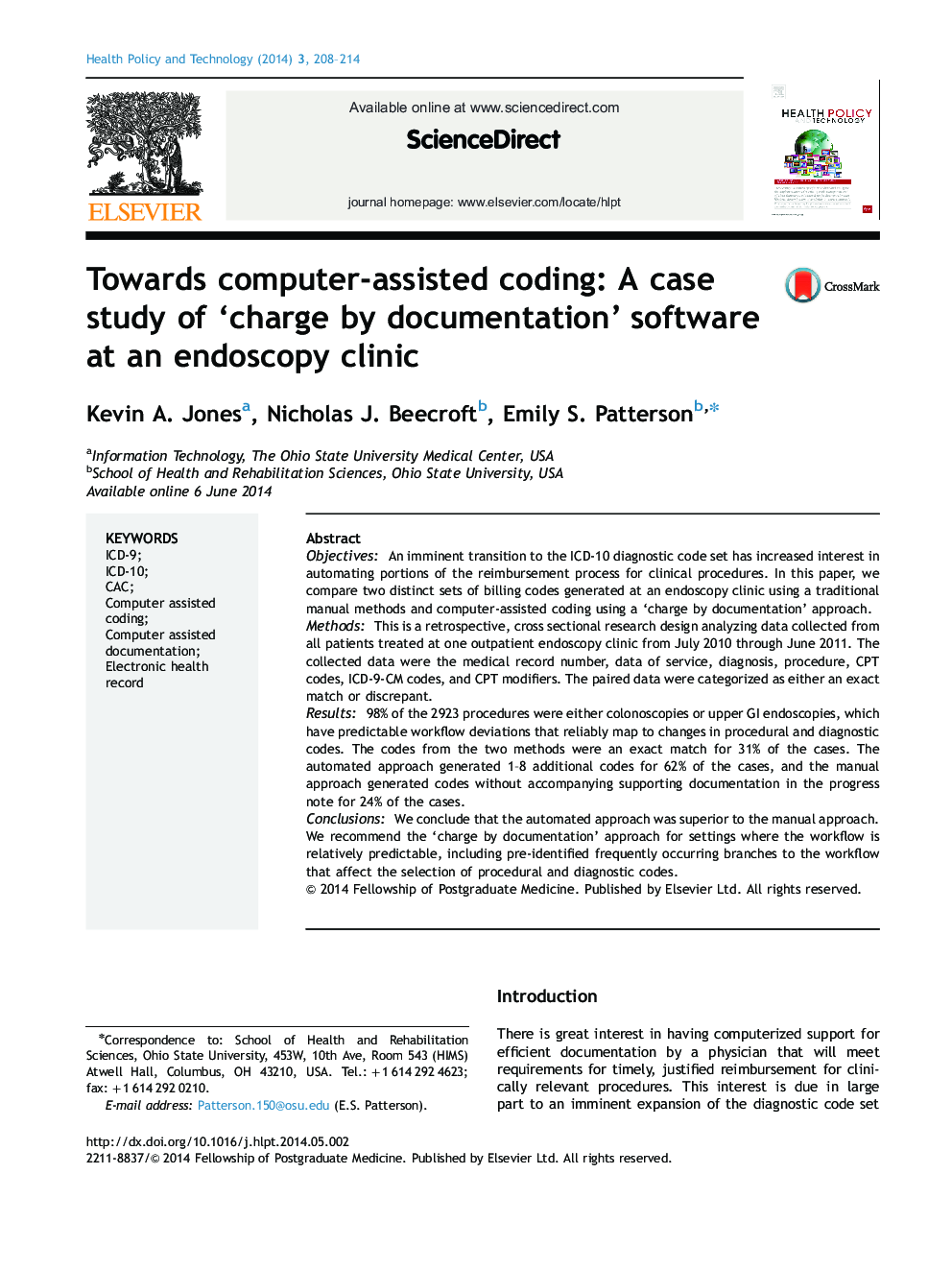 Towards computer-assisted coding: A case study of ‘charge by documentation’ software at an endoscopy clinic