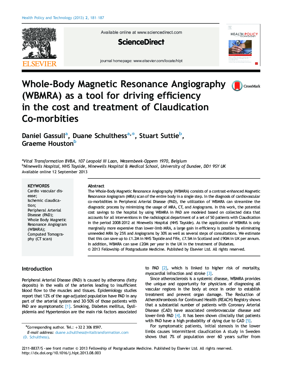 Whole-Body Magnetic Resonance Angiography (WBMRA) as a tool for driving efficiency in the cost and treatment of Claudication Co-morbities