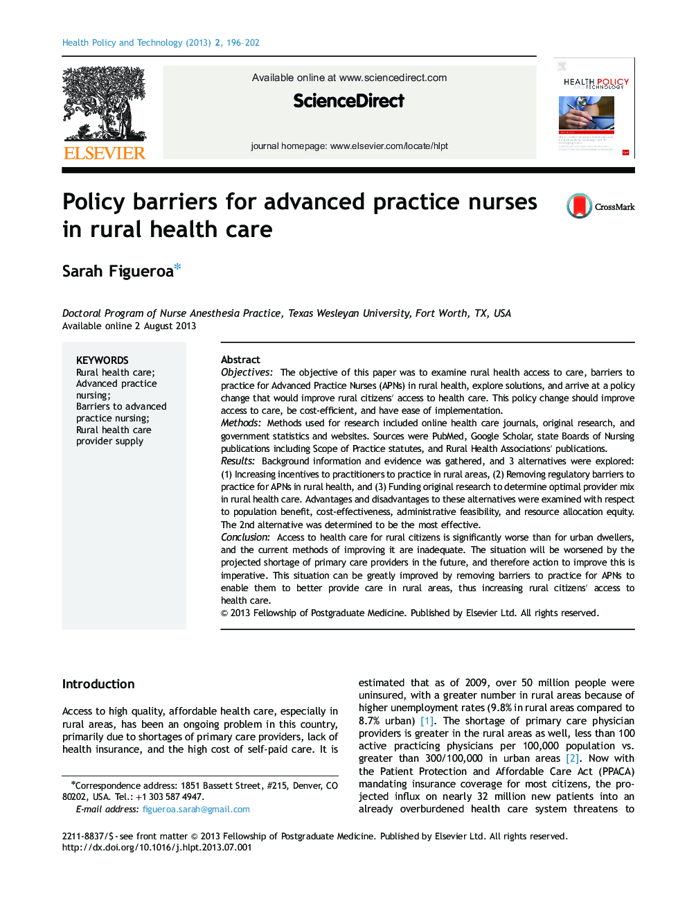 Policy barriers for advanced practice nurses in rural health care