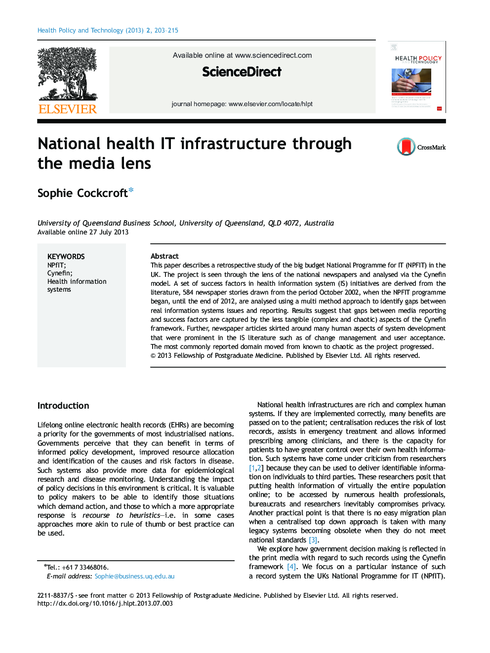 National health IT infrastructure through the media lens