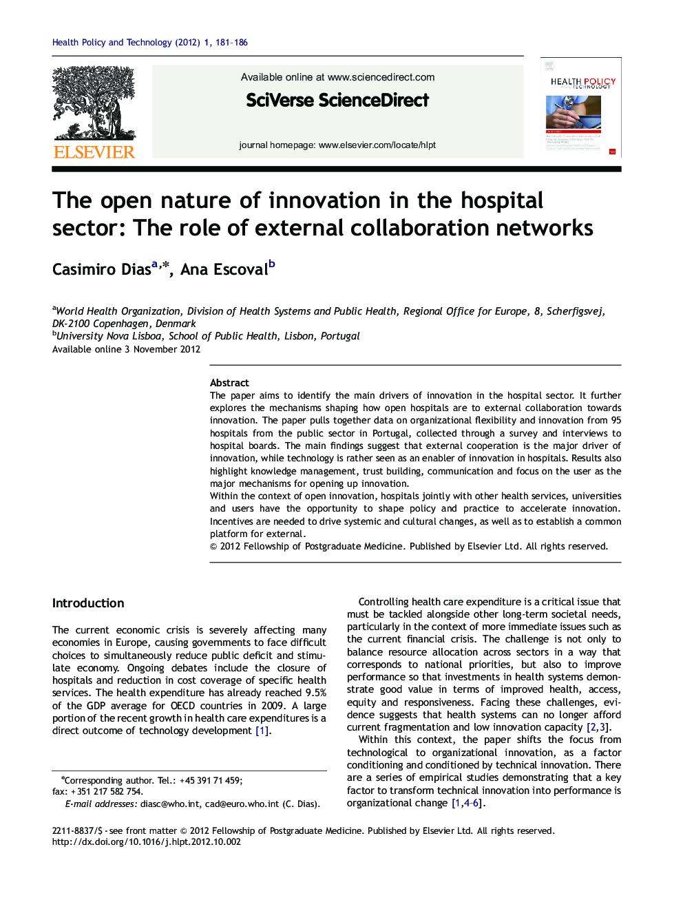 The open nature of innovation in the hospital sector: The role of external collaboration networks
