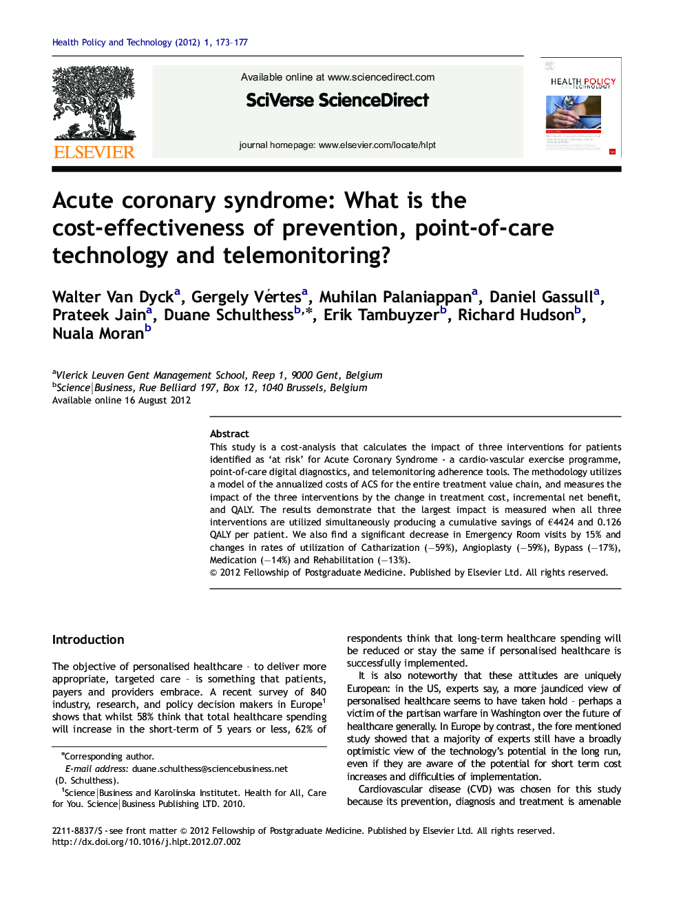 Acute coronary syndrome: What is the cost-effectiveness of prevention, point-of-care technology and telemonitoring?