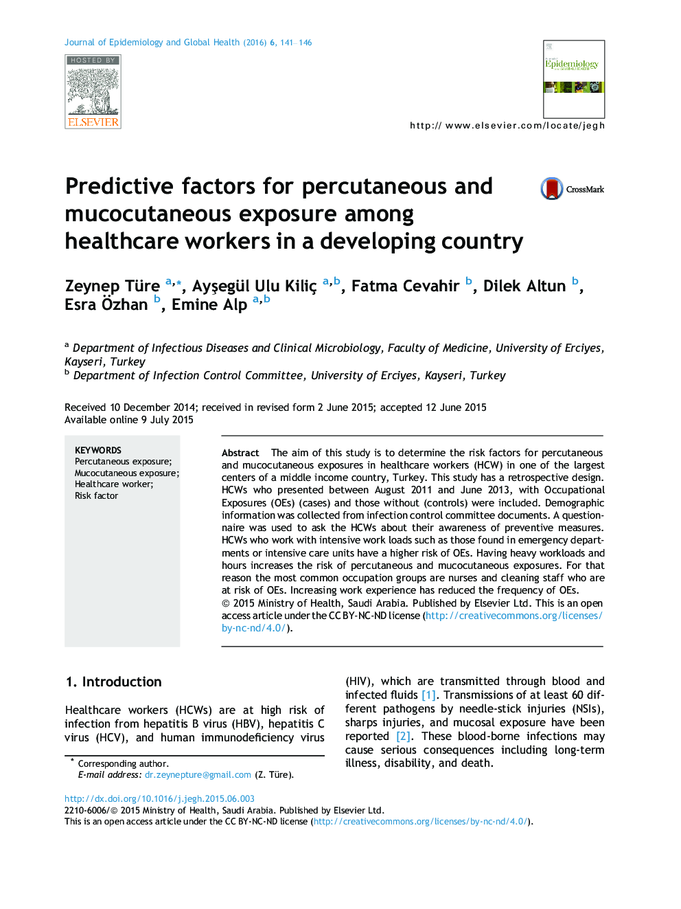 Predictive factors for percutaneous and mucocutaneous exposure among healthcare workers in a developing country
