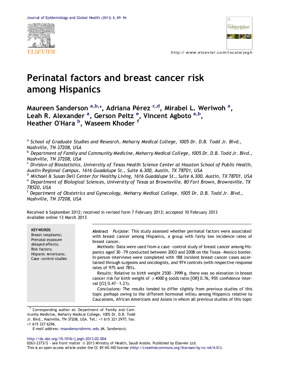 Perinatal factors and breast cancer risk among Hispanics