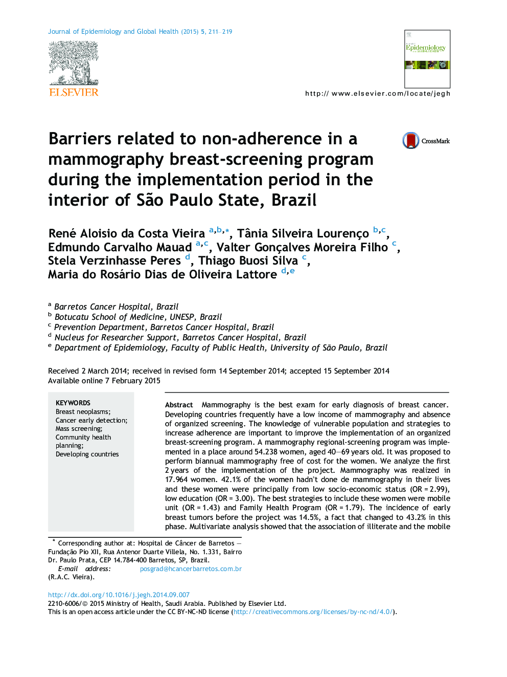 Barriers related to non-adherence in a mammography breast-screening program during the implementation period in the interior of São Paulo State, Brazil