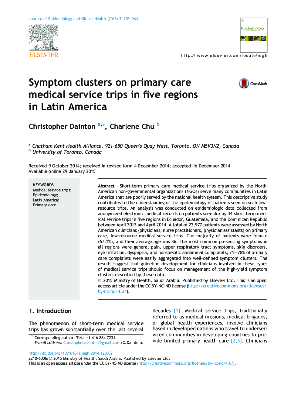 خوشه های علائم در سفرهای خدمات پزشکی مراقبت های اولیه در پنج منطقه در آمریکای لاتین