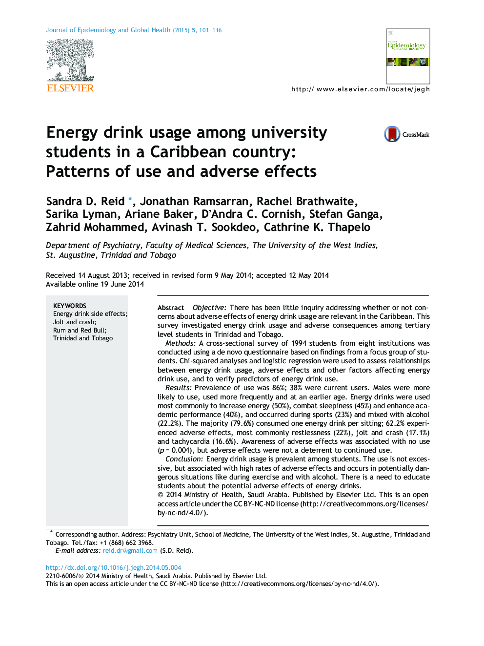 Energy drink usage among university students in a Caribbean country: Patterns of use and adverse effects