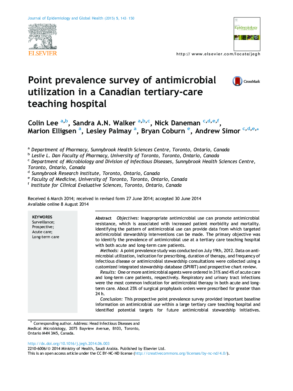 Point prevalence survey of antimicrobial utilization in a Canadian tertiary-care teaching hospital