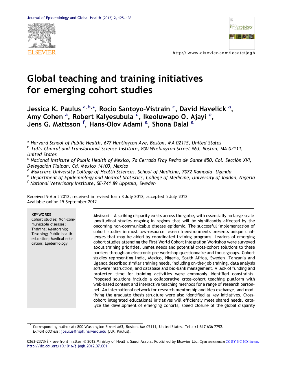 Global teaching and training initiatives for emerging cohort studies