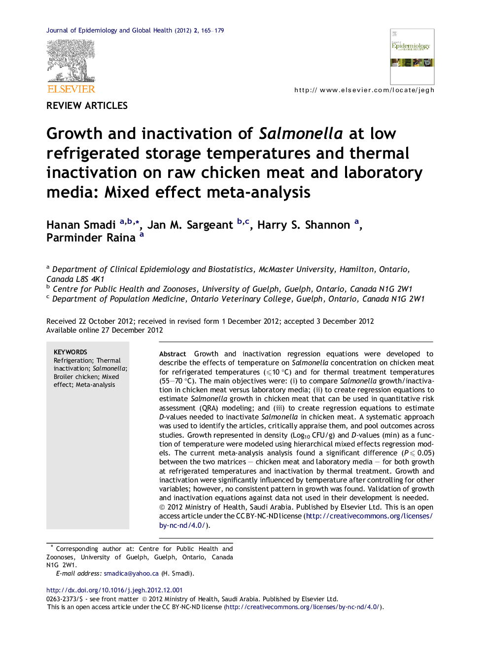 Growth and inactivation of Salmonella at low refrigerated storage temperatures and thermal inactivation on raw chicken meat and laboratory media: Mixed effect meta-analysis