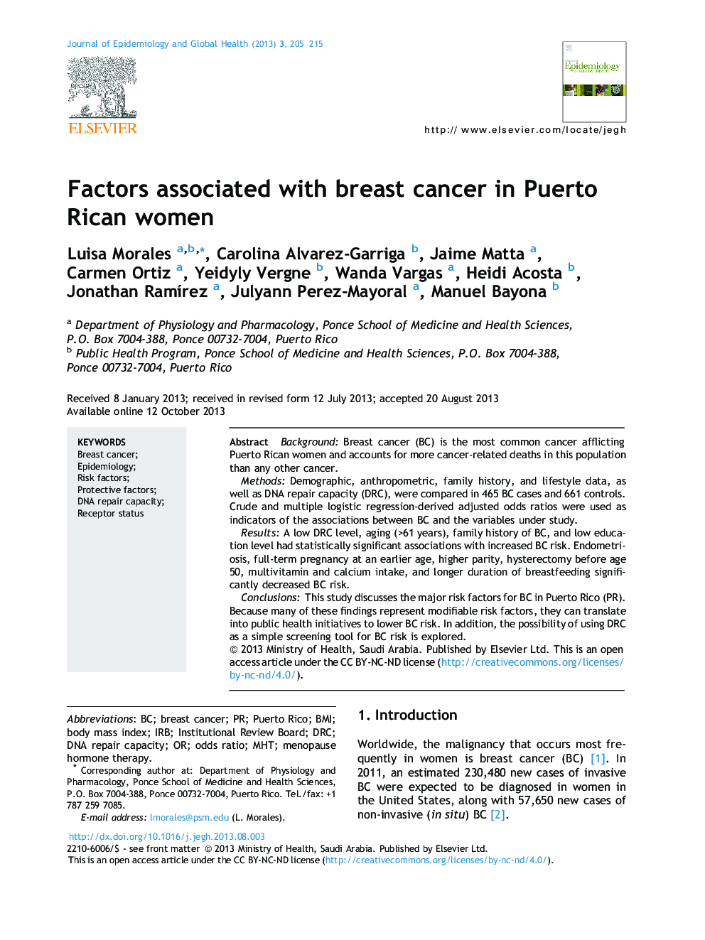 Factors associated with breast cancer in Puerto Rican women