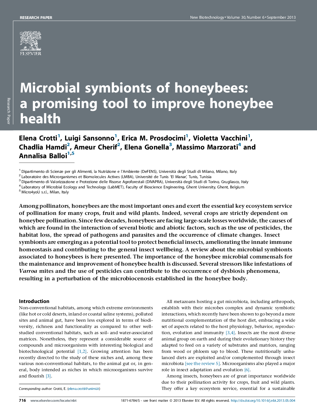 Microbial symbionts of honeybees: a promising tool to improve honeybee health