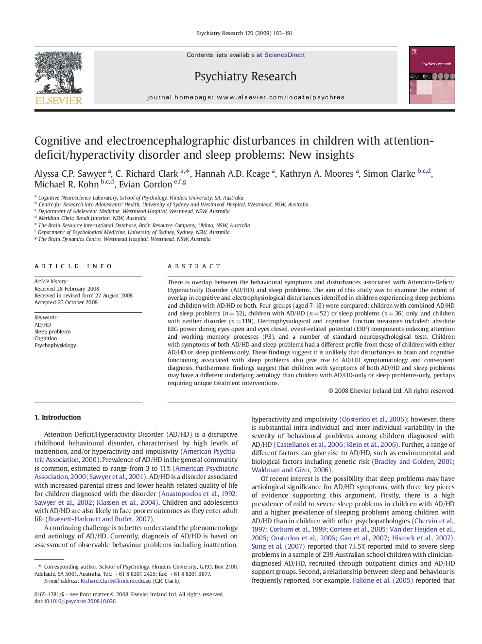 Cognitive and electroencephalographic disturbances in children with attention-deficit/hyperactivity disorder and sleep problems: New insights