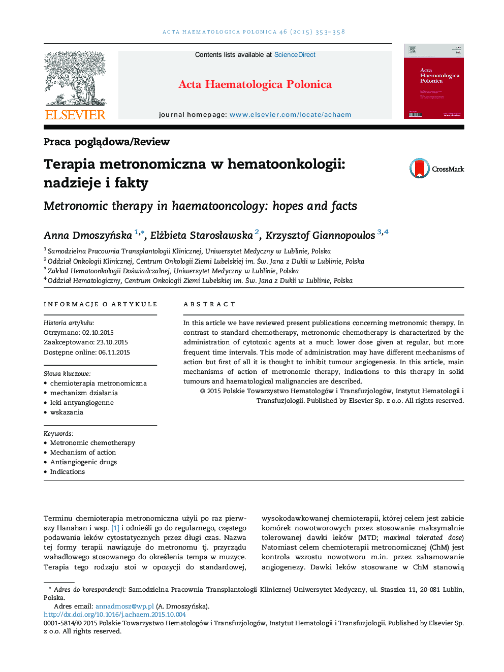 Terapia metronomiczna w hematoonkologii: nadzieje i fakty