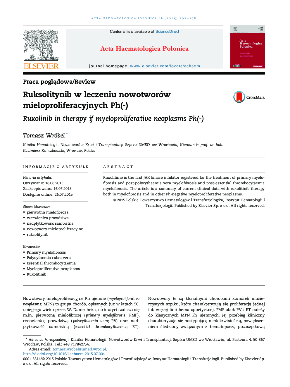 Ruksolitynib w leczeniu nowotworów mieloproliferacyjnych Ph(-)