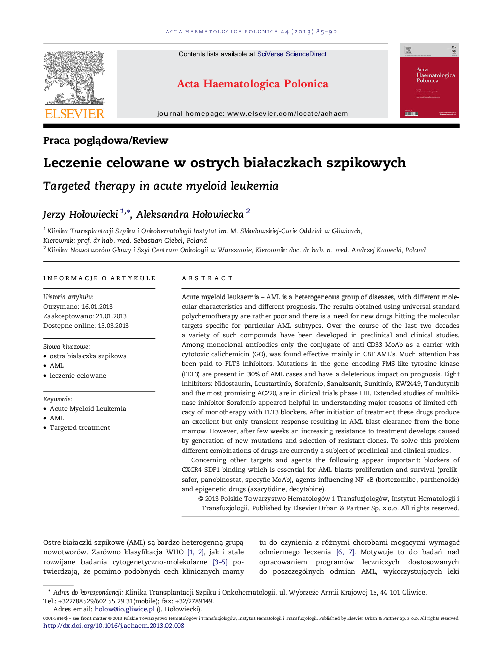 Leczenie celowane w ostrych biaÅaczkach szpikowych