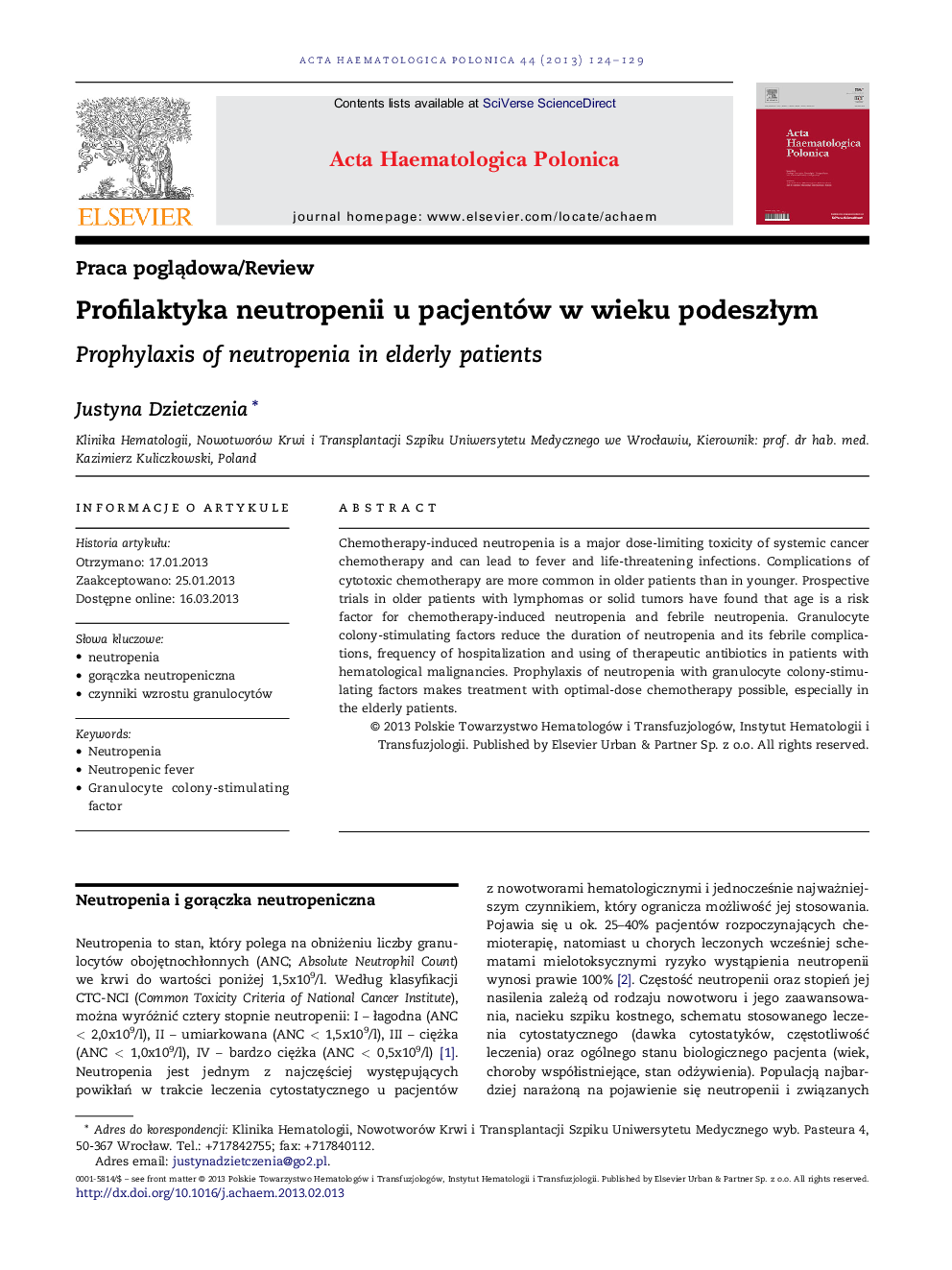 Profilaktyka neutropenii u pacjentów w wieku podeszÅym