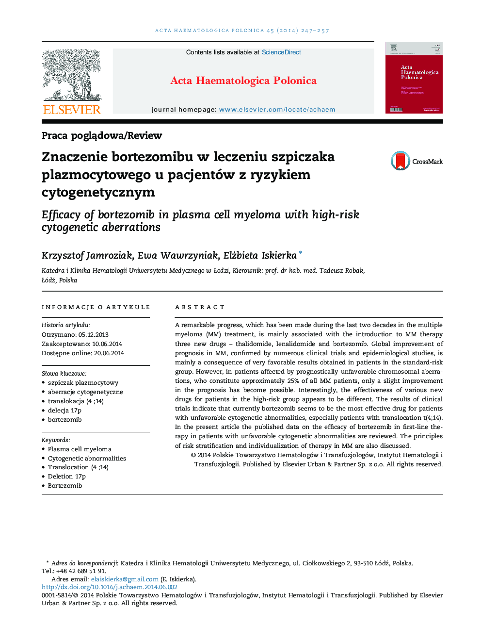 Znaczenie bortezomibu w leczeniu szpiczaka plazmocytowego u pacjentów z ryzykiem cytogenetycznym