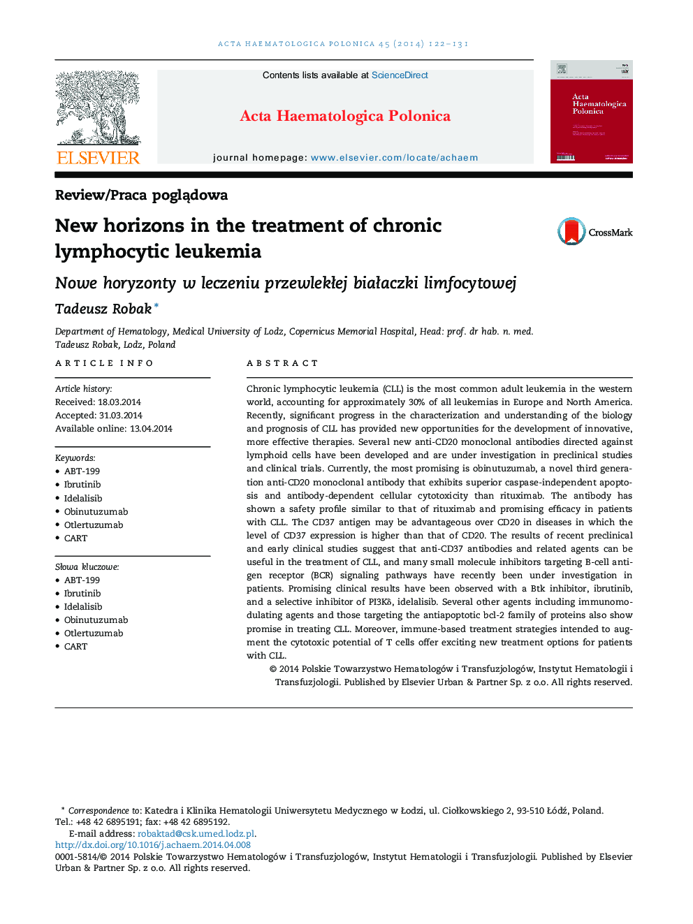 New horizons in the treatment of chronic lymphocytic leukemia