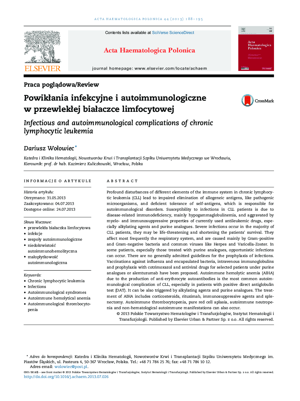 PowikÅania infekcyjne i autoimmunologiczne w przewlekÅej biaÅaczce limfocytowej