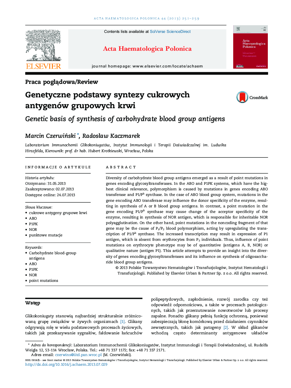 Genetyczne podstawy syntezy cukrowych antygenów grupowych krwi